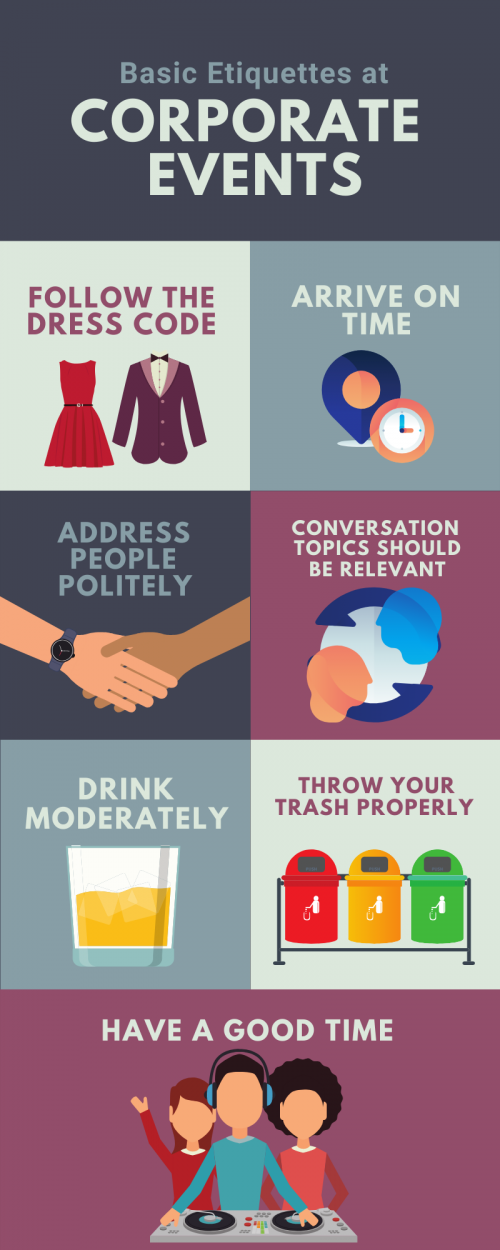 Make your guests learn the 7 basic etiquettes expected to be followed at corporate events in Singapore!

#CorporateEventVenuesSingapore

https://www.1-host.sg/corporate/locations/all