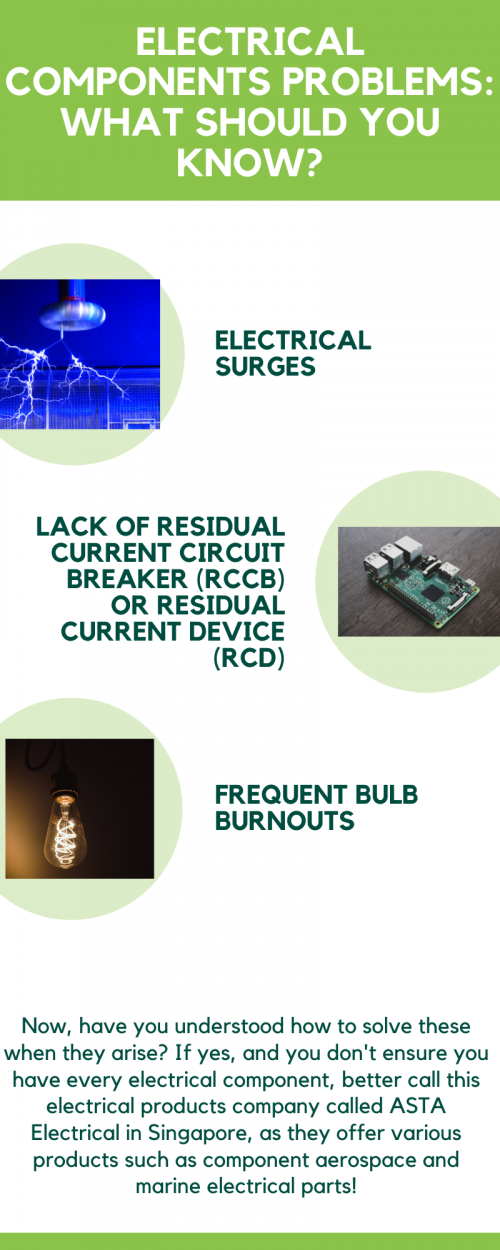 There are many electrical component problems you should know, so for you to provide solutions, check this article to learn more. 

#ElectricalComponentsSingapore

https://www.asta.com.sg/