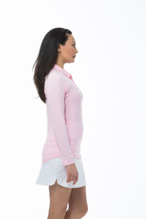 900433 SanSoleil SunGlow Zip Polo. Blush Pink (3)