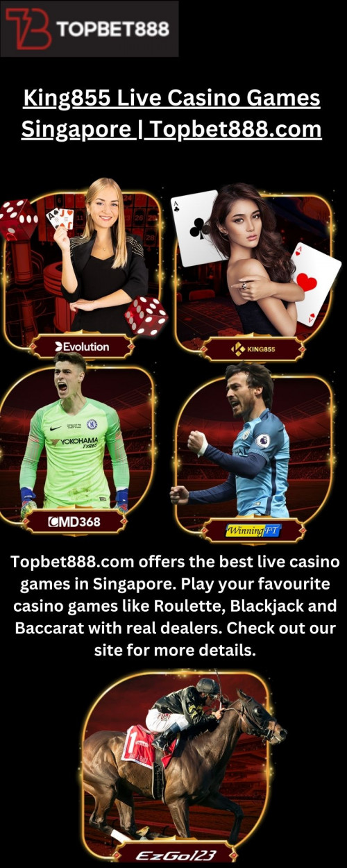 Topbet888.com offers the best live casino games in Singapore. Play your favourite casino games like Roulette, Blackjack and Baccarat with real dealers. Check out our site for more details.