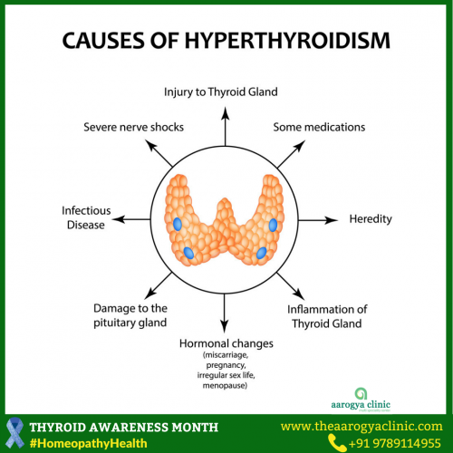 Best Homeopathy Clinic For Thyroid Disorders In Vellore, India | aarogya Clinic talks about Causes of Hyperthyroidism which is also known as an overactive thyroid. Here is the list of few causes of Hyperthyroidism that you would like to certainly know.

To Know More Visit: http://theaarogyaclinic.com/blog/why-choose-homeopathy-for-thyroid/