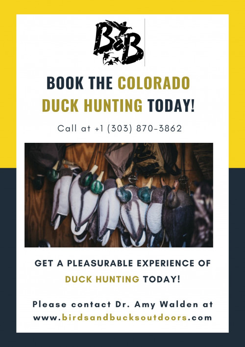 Book the Colorado Duck Hunting ahead of time to encounter these delightful visits with the goal that one can get the ideal scenario for Duck Hunting in Colorado. And, for each reason now, think of Duck Hunting Colorado.

https://www.birdsandbucksoutdoors.com/colorado-duck-hunting-club/