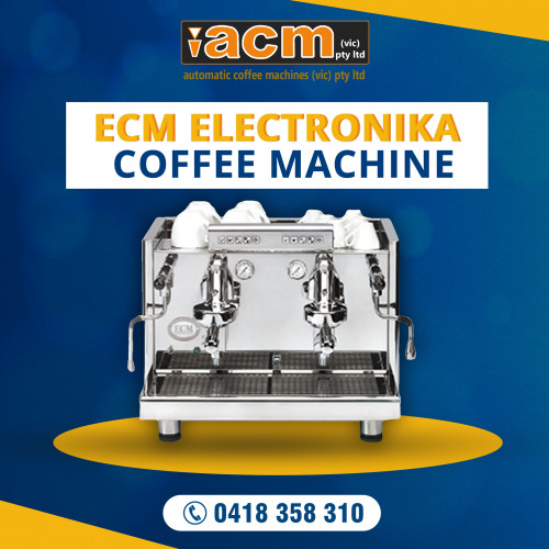 Visit our website https://www.acmaust.com.au/ecm/ecm-electronika/

The ECM Electronika Automatic Machine is a fine machine with its solid chrome-plated E61 ECM brewing group. You can individually program dosing through the control panel - exactly to your taste. It comes standard with a commercial rotary pump and can be switched from mains to the tank water. 
Contact us today for more details.

Automatic Coffee Machines (Vic) Pty Ltd
Call: 0418 358 310
Address: 3b Roberna Street, Moorabbin, 3189 VIC.
Email: alan@acmaust.com.au

Follow us on:
Facebook Page: https://www.facebook.com/AutomaticCoffeeMachines
YouTube Link: https://www.youtube.com/channel/UCfUDGS4G2YwfmP8y-YyTd-w
Twitter: https://twitter.com/acmaust
Google My Business: https://goo.gl/maps/FnwUZgGZyomkZ2jz6