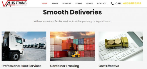 V-Aus Trans is a specialist facilitator of supply chain management, international logistic solutions and logistics services. We provide Container Transport industry and Sideloader Services in Victoria.
Read More:-https://vaustrans.com.au/

#vaustrans #SideloaderServicesAustralia #LogisticsSolutionsinMelbourne #LogisticsVictoriaAustralia #AustraliaLogisticsCompany #ShippingContainerTransport #TransportinMelbourne #SideloaderContainerServices #VAusTransPtyLt #ContainerTransportationServices