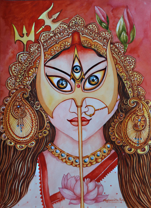 Maa Durga Watercolour painting on handmade paper
