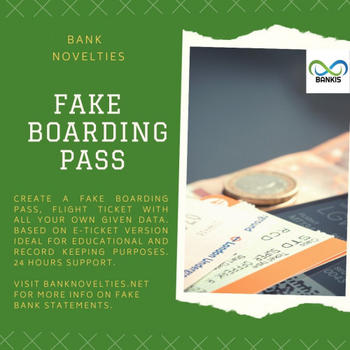 Create a fake boarding pass, flight ticket with all your own given data. Based on E-ticket version Ideal for educational and record keeping purposes. 24 hours support.