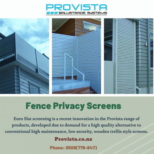 Fence privacy screens made of aluminum balustrades can add aesthetic value to your property. Check our offerings at provista.co.nz to avail topnotch quality Euro Slat screening engineered adhering to standards. For more details, visit: https://provista.co.nz/euro-slat-privacy-fence/