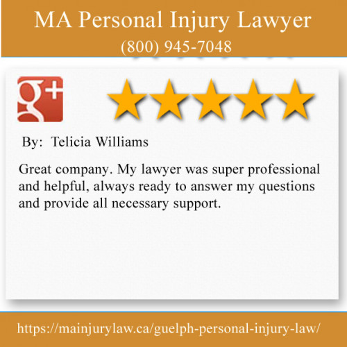 MA Personal Injury Lawyer 
370 Stone Rd W 
Guelph, ON N1G 4V9
(800) 945-7048

https://mainjurylaw.ca/guelph-personal-injury-law/