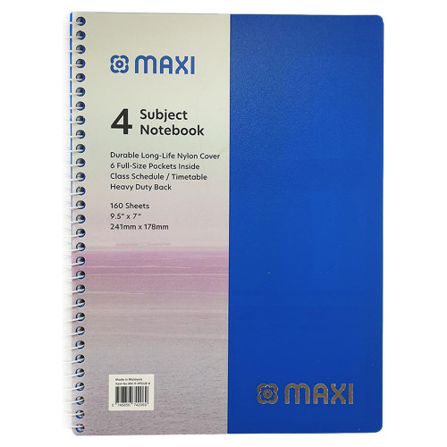 Maxi 4 Subject Notebook 9.5x7 160sheets