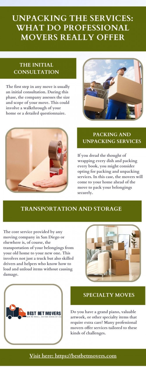 Moving is often listed as one of life's most stressful events, right up there with weddings and major career changes. From packing up your entire life into boxes to ensuring your treasured belongings make it to your new home unharmed, the process can be overwhelming. But this is where professional movers come in handy. Whether you're considering hiring cheap movers in San Diego for a budget-friendly move or opting for a top-tier moving company for a more premium experience. Read More:https://bestbetmovers.com.