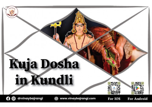 Kuja Dosha, also known as Mangal Dosha, is a Vedic astrology concept related to the placement of Mars (Kuja) in a person's birth chart (Kundli). It is believed to influence marital relationships, causing potential conflicts or challenges. Individuals with Kuja Dosha in Kundli are advised to follow specific remedies, such as performing rituals or marrying someone with a similar Dosha, to mitigate its effects and ensure a harmonious married life. If you are looking Nakshatra Matching contact us. For more info visit: https://www.vinaybajrangi.com/marriage-astrology/manglik-mangal-dosha-remedies.php | https://www.vinaybajrangi.com/marriage-astrology/kundli-matching-horoscopes-matching-for-marriage.php | https://www.vinaybajrangi.com/services/online-report/business-partnership-compatibility.php