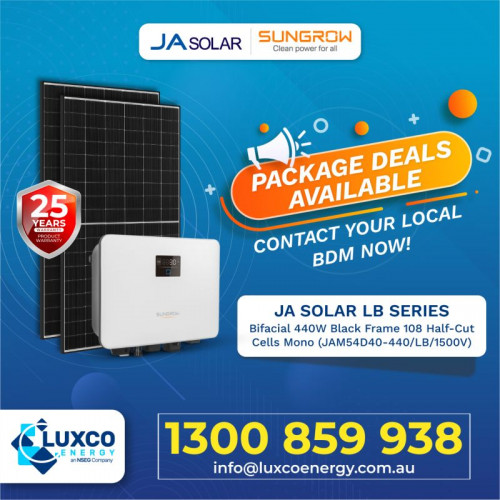 JA Solar Bifacial 440W LB Series + Growatt or Sungrow inverter 6.6 kW System in Stock Now!

Higher power generation better LCOE
N-type with very low LID
Better Temperature Coefficient
Better low irradiance response
25-year product warranty
30-year linear power output warranty

Contact the account manager now to book the stock.

Email us at info@luxcoenergy.com.au
Visit: www.luxcoenergy.com.au
.
.
#luxcoenergy #wholesalesolar #solarenergy #JAsolar #solarpanel #growatt #sungrow #inverter #growattinverter #sungrowinverter
