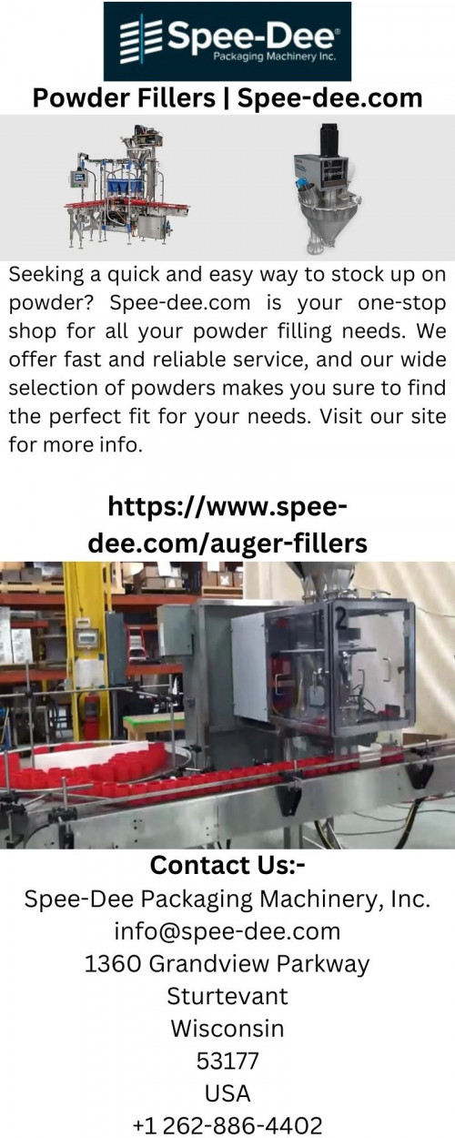 Seeking a quick and easy way to stock up on powder? Spee-dee.com is your one-stop shop for all your powder filling needs. We offer fast and reliable service, and our wide selection of powders makes you sure to find the perfect fit for your needs. Visit our site for more info.

https://www.spee-dee.com/auger-fillers