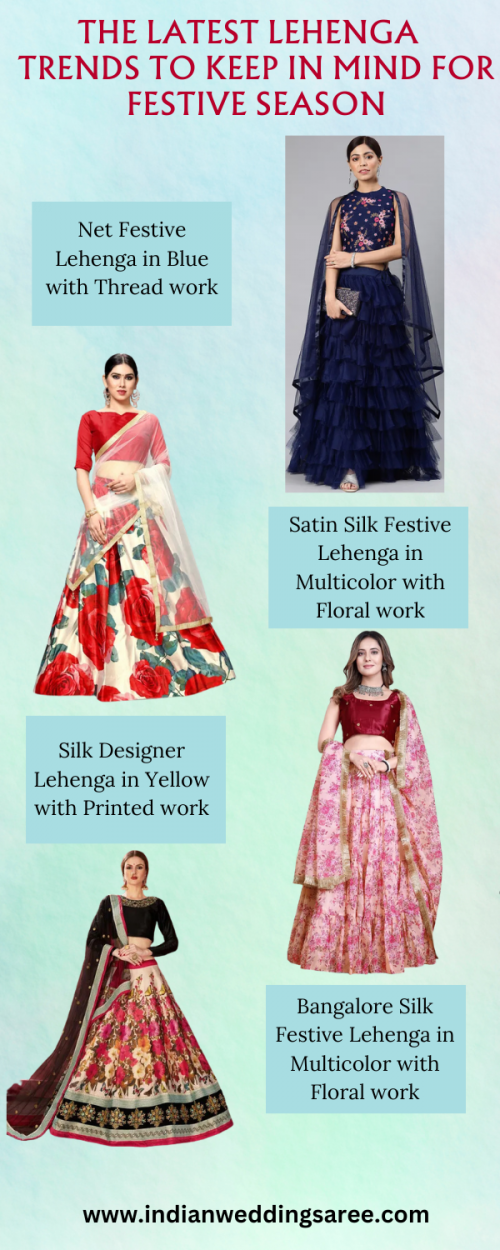 Discover the epitome of elegance with our latest Lehenga Trends curated for the festive season at Indian Wedding Saree Online Store. Immerse yourself in timeless grace and contemporary allure with our exquisite collection. From opulent embroideries to vibrant hues, explore a fusion of tradition and modernity in every stitch. Embrace the festive spirit and adorn yourself with the finest Lehengas for a truly memorable celebration. Shop @ https://www.indianweddingsaree.com/lehenga