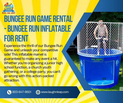 Experience the thrill of our Bungee Run Game and unleash your competitive side! This inflatable marvel is guaranteed to make any event a hit. Whether you're organizing a junior high school function, a church youth gathering, or a college party, you can't go wrong with this action-packed attraction. The dual player game will have participants laughing, cheering, and pushing their limits as they strive to outdo each other. Feel the rush as you get attached to the bungee cord and then sprint towards victory, stretching your body to the max. Get ready for a hilarious and heart-pounding adventure that will keep everyone entertained!

Visit now at https://laughnleap.com/store/event-games/2-lane-bungee-run.html