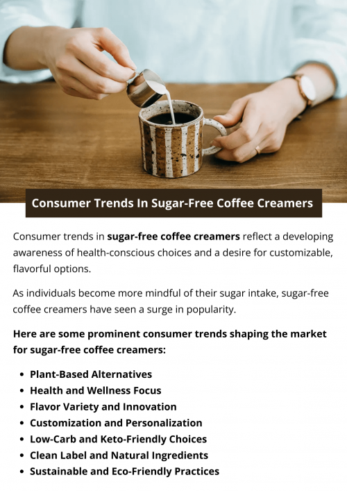 Consumer trends in sugar-free coffee creamers indicate a growing demand for healthier options. With a focus on wellness and reduced sugar intake, people are turning to sugar-free alternatives. Plant-based options, such as almond and coconut milk creamers, are gaining popularity. Consumers also seek clean label products, free from artificial additives. To know more visit here https://wideawakecoffee.com/coffee-creamers/