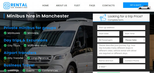 8Rental invites to hire up-to-date minibuses in Manchester at cash-saving & meeting customer's expectations rates. 8Rental's desired outcome is a guarantee of reliable & safe passenger transportation on Manchester roads & Greater Manchester towns' streets. Hustle-free ride, relaxation, reliability- fundamental basics of hiring 8Rental's minibuses driven by hard-working flexible chauffeurs!

https://8rental.com/