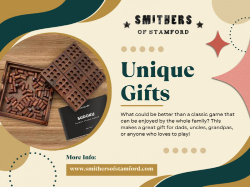 Where each item tells its own story. From personalized treasures to quirky finds, Buy Unique Gifts is your destination for memorable and meaningful presents.

Oficial Website: https://www.smithersofstamford.com

For More Information Visit: https://www.smithersofstamford.com/gifts.html

Address: 6-8 Broad Street, PE91PG Stamford, Lincolnshire, United Kingdom
 
Tell: +441780 435060

Our Profile: https://gifyu.com/smitherstamford
More Images: 
https://is.gd/Y5cSjQ
https://is.gd/UoGicF
https://is.gd/89TVKd
https://is.gd/ljoSQv