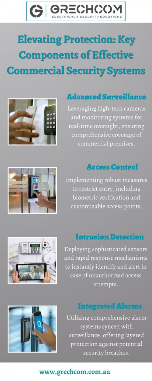 Secure your business's future success with our advanced Commercial Security Systems. From comprehensive surveillance to seamless access control, our solutions offer unmatched protection. Trust our expertise to safeguard your assets and maintain a secure environment for your business operations.
https://www.grechcom.com.au/commercial-security-services/