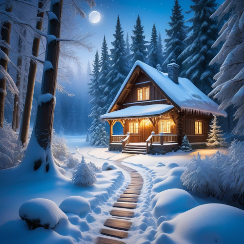 265779 christmas log house karacsonyi ronkhaz festmeny painting