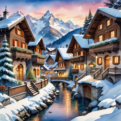 591419 christmas swiss village watercolor painting svajci falu karacsony festmeny 4