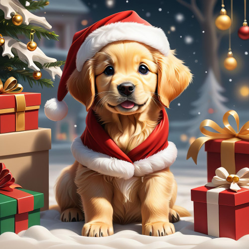 67735 goldie puppy santa golden retriever kiskutya