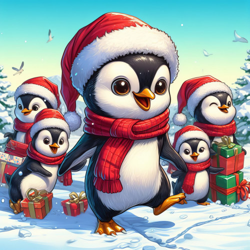 320498 cute santa penguins aranyos mikulas pingvinek