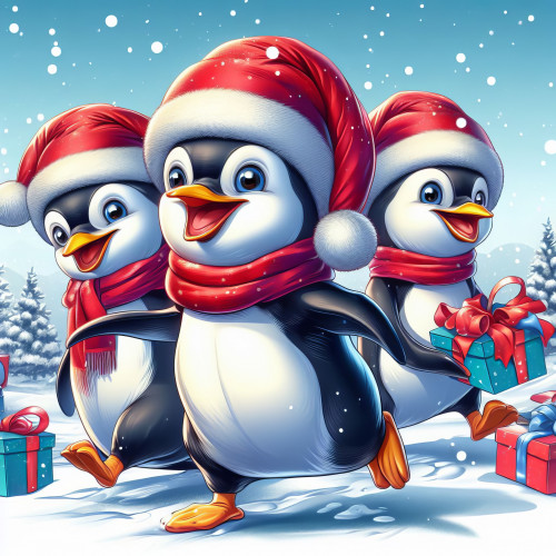 738315 cute santa penguins aranyos mikulas pingvinek 2