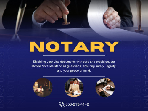 Whether you're an individual with a busy schedule or a business looking to streamline operations, the convenience and efficiency of mobile notary services can make a significant difference. So, the next time you need a document notarized, consider contacting a mobile notary near me for a hassle-free experience.

Find Us On Google Map : https://g.co/kgs/k3yr5o

San Diego Instant Mobile Notary
Address: San Diego, California 92129, United States
Phone: +1 858-213-4142

Our Profile: https://gifyu.com/sdmobilenotary

More Images:
https://rcut.in/GyxrbtYx
https://rcut.in/RfoaA1Qt
https://rcut.in/vi3KNiGU
https://rcut.in/Ytb1DOJz
