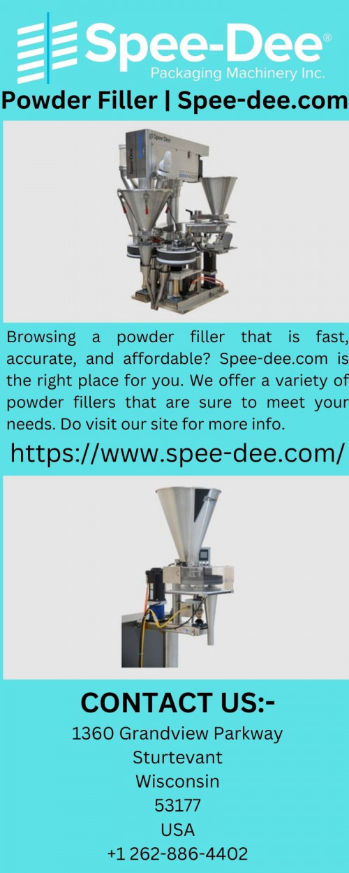 Browsing a powder filler that is fast, accurate, and affordable? Spee-dee.com is the right place for you. We offer a variety of powder fillers that are sure to meet your needs. Do visit our site for more info.


https://www.spee-dee.com/