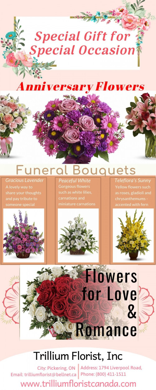 Get the most Beautiful and Fresh Bouquet by Best Florist in Markham. Flower Shop in Mississauga has a wide range of hand picked flowers and bouquets, exactly what you’re looking for the weather it is flowers for occasions like Birthday, Anniversary and Funeral Flowers Mississauga and gets the advantage of same day flowers delivery in Toronto, Pickering, Ajax, Whitby, Oshawa & Markham on https://trilliumfloristcanada.com/