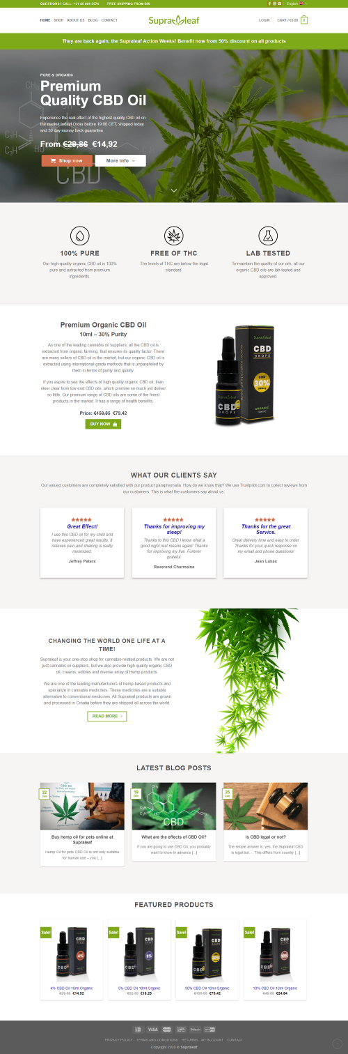 Op zoek naar CBD Olie? CBD koopt u eenvoudig online bij Supraleaf. De Supraleaf CBD Olie is van de hoogste kwaliteit, volkomen legaal en 100% biologisch.

Supraleaf is uw one-stop-shop voor cannabisgerelateerde producten. We zijn niet alleen leveranciers van cannabisolie, maar we bieden ook biologische CBD olie van hoge kwaliteit, crèmes, eetbare producten en diverse hennepproducten. Wij zijn één van de toonaangevende fabrikanten van producten op basis van hennep en zijn gespecialiseerd in cannabisgeneesmiddelen. Deze supplementen zijn een geschikt alternatief voor conventionele supplementen. Alle Supraleaf producten worden in Kroatië geteeld en verwerkt voordat ze over de hele wereld worden verzonden.
#cbdoliekopen #cbdolie #bestecbdolie

Web:- https://supraleaf.com/nl/