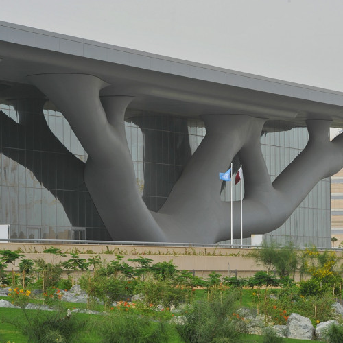 The Qatar National Convention Centre (QNCC) is located in Gharafat Al Rayyan, on the Dukhan Highway in Doha, Qatar. .
It was the first of its kind, being built to the gold certification standard of the U.S. Green Building Council’s Leadership in Energy and Environment Design (LEED). Read more: https://www.encardio.com/convention-centre/