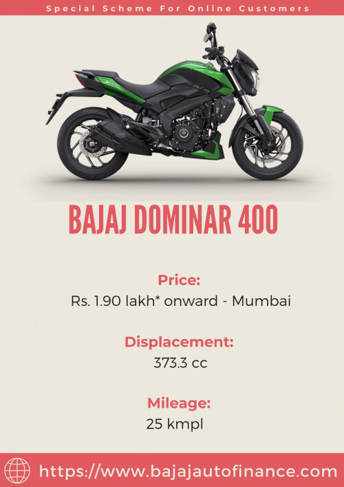 Here are the top reasons to buy Bajaj Dominar 400 - In this price range, Dominar is the best in its class. It has many best features like best Performance, Top Speed, best Mileage,  Muscular Design, etc. 
Know more -  http://bit.ly/Bajaj-Dominar-400

Contact Us:
Email: bflcustomercare@bflaf.com
Phone No: 9225811110
Address: Bajaj Finance Ltd, Yamuna Nagar Gate, Old Mumbai Pune highway, Akurdi, Pune 411035