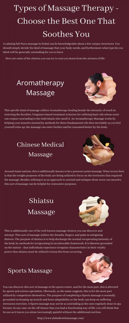 Dubai hotels massage is the best place for getting a body to body massage, full body massage, Nuru massage and many types of massage services at cheap rates.
http://www.dubaihotelsmassage.com/