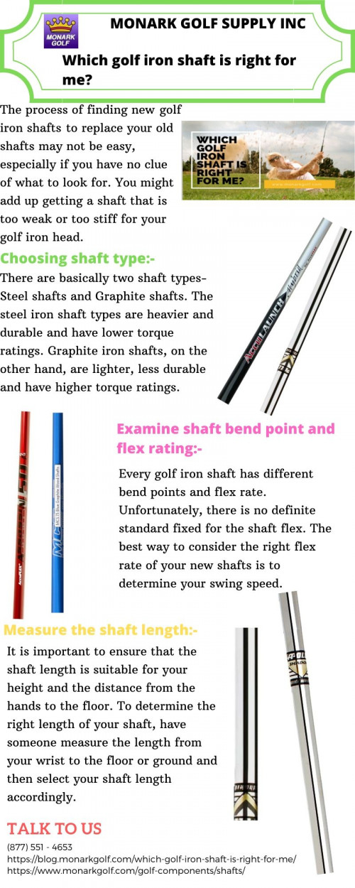 Which golf iron shaft is right for me?
The process of finding new golf iron shafts to replace your old shafts may not be easy, especially if you have no clue of what to look for. You might add up getting a shaft that is too weak or too stiff for your golf iron head.
Click here for more https://blog.monarkgolf.com/which-golf-iron-shaft-is-right-for-me/ call us on our Sales Toll Free: (877) 551 - 4653 Tel.: (877)-551-4653 to shop now.
#golfshafts #golfclubssets #golfgrip #hybridsgolfclubs #mitsubishigolfshafts #hybridgolfclubs #golfironsets.