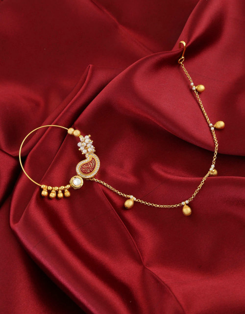 Checkout latest collection in dulhan nath design at best price. Also, get 10% off on your purchase by applying this coupon code AAJ10BA1. To view more collection click on the link: https://www.anuradhaartjewellery.com/artificial-jewellery/nose-ring/bridal-nose-rings/148