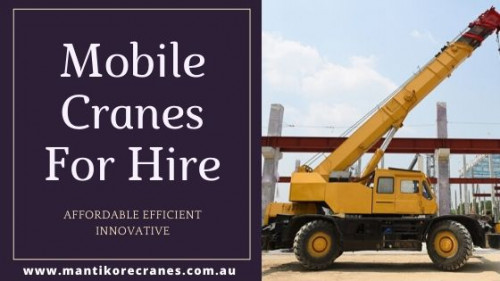 Mantikore Cranes provides mobile cranes for hire services in Australia. Our cranes are regularly maintained and serviced, and we take pride in giving our customers a first-class experience. For more details contact us today or visit our website.
Source:  https://mantikorecranes.com.au/